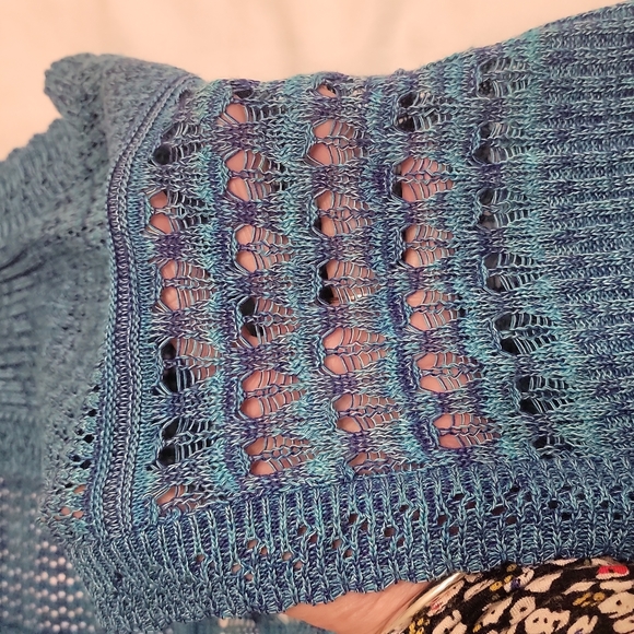 Vtg Blue Open Knit Dress Vest Cardigan Sweater Long Line Sz M Fleurette - Picture 5 of 8